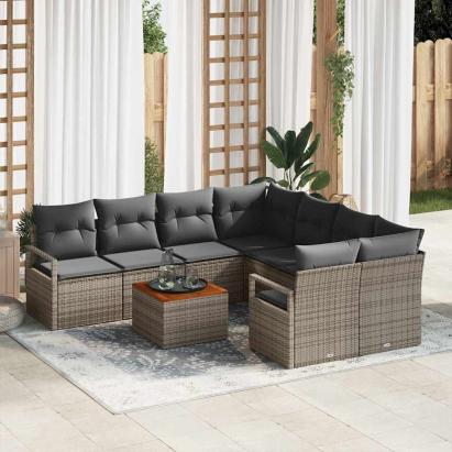 Set de canapele pentru grădină 9 pcs Gri poliratan GartenMobel Dekor
