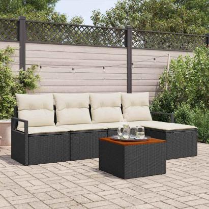 Set de canapele pentru grădină 6 pcs Negru și Crem poliratan GartenMobel Dekor