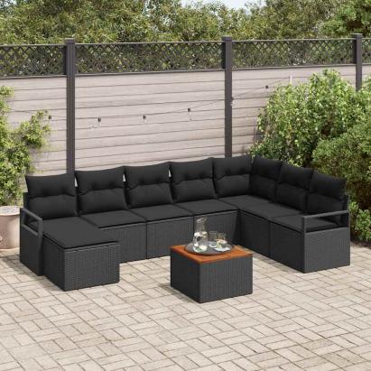 Set de canapele pentru grădină 9 pcs Negru poliratan GartenMobel Dekor