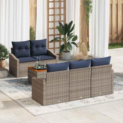 Set de canapele pentru grădină 6 pcs Gri și albastru marin GartenMobel Dekor