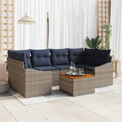Set de canapele pentru grădină 7 pcs Gri și albastru marin GartenMobel Dekor