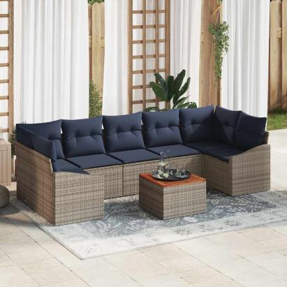 Set de canapele pentru grădină 8 pcs Gri și albastru marin GartenMobel Dekor