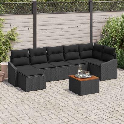 Set de canapele pentru grădină 8 pcs Negru poliratan GartenMobel Dekor