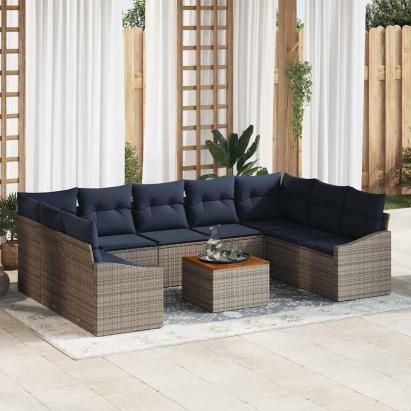 Set de canapele pentru grădină 10 pcs Gri și albastru marin GartenMobel Dekor