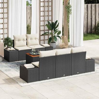Set de canapele pentru grădină 6 pcs Negru și Crem poliratan GartenMobel Dekor