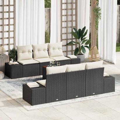 Set de canapele pentru grădină 7 pcs Negru și Crem poliratan GartenMobel Dekor