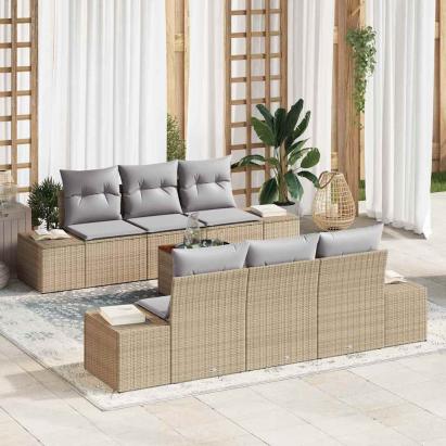 Set de canapele pentru grădină 7 pcs Beige și gri deschis GartenMobel Dekor