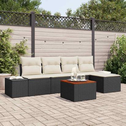 Set de canapele pentru grădină 6 pcs Negru și Crem poliratan GartenMobel Dekor