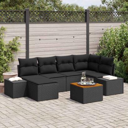 Set de canapele pentru grădină 7 pcs Negru GartenMobel Dekor