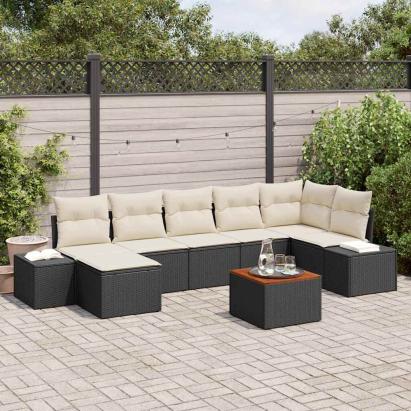 Set de canapele pentru grădină 8 pcs Negru și alb GartenMobel Dekor
