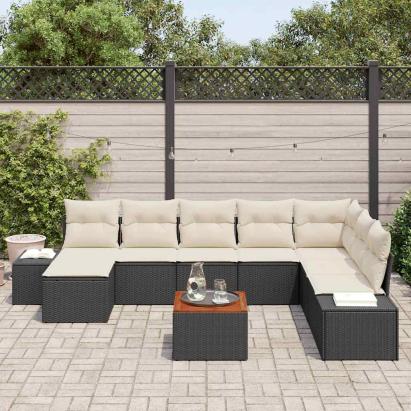 Set de canapele pentru grădină 9 pcs Negru și alb GartenMobel Dekor