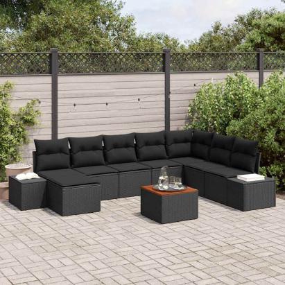 Set de canapele pentru grădină 9 pcs Negru GartenMobel Dekor