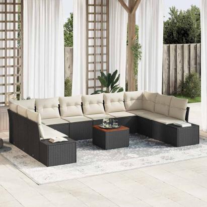 Set de canapele pentru grădină 11 pcs Negru și alb GartenMobel Dekor