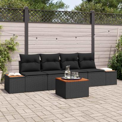 Set de canapele pentru grădină cu pernă 5 pcs Negru Rattan poli GartenMobel Dekor
