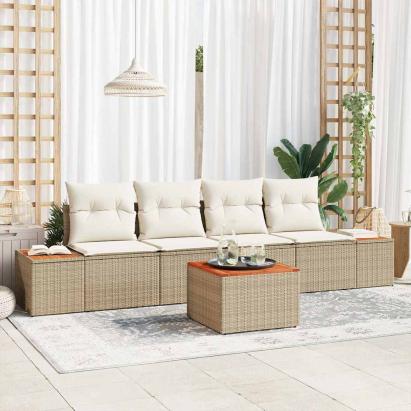 Set de canapele pentru grădină cu pernă 5 pcs Bej Rattan poli GartenMobel Dekor