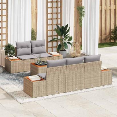 Set de canapele pentru grădină cu pernă 6 pcs Bej Rattan poli GartenMobel Dekor