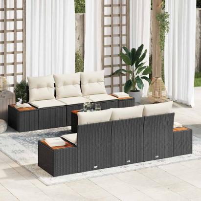 Set de canapele pentru grădină 7 pcs Negru Rattan poli GartenMobel Dekor