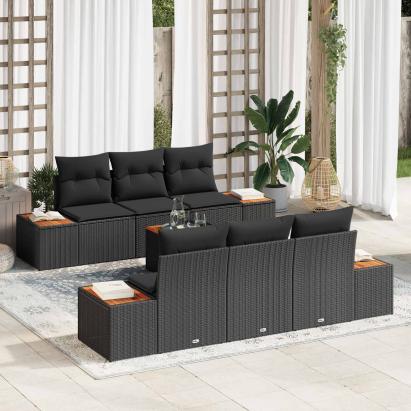 Set de canapele pentru grădină cu pernă 7 pcs Negru Rattan poli GartenMobel Dekor