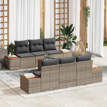 Set de canapele pentru grădină cu pernă 7 pcs Gri Rattan poli GartenMobel Dekor
