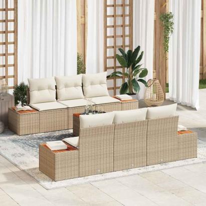 Set de canapele pentru grădină cu pernă 7 pcs Bej Rattan poli GartenMobel Dekor