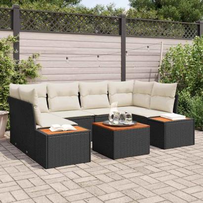 Set de canapele pentru grădină 7 pcs Negru Rattan poli GartenMobel Dekor