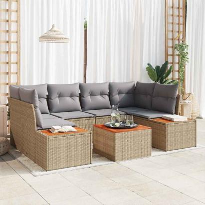 Set de canapele pentru grădină cu pernă 6 pcs Bej Rattan poli GartenMobel Dekor