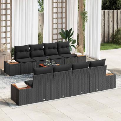 Set de canapele pentru grădină cu pernă 9 pcs Negru Rattan poli GartenMobel Dekor