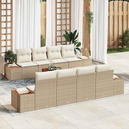 Set de canapele pentru grădină 9 pcs Bej Rattan poli GartenMobel Dekor