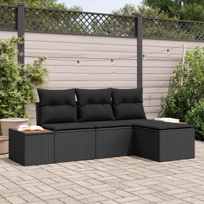 Set de canapele pentru grădină cu pernă 4 pcs Negru Poli Rattan GartenMobel Dekor