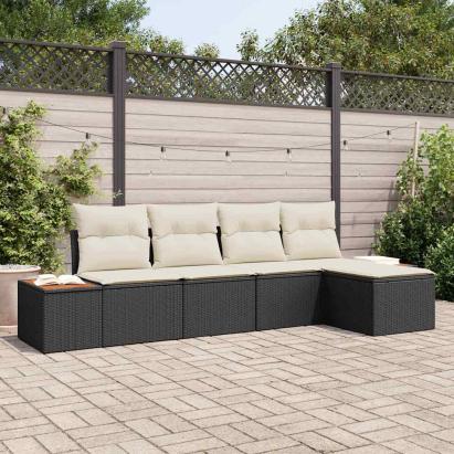 Set de canapele pentru grădină 6 pcs Negru și Crem Poliratan GartenMobel Dekor