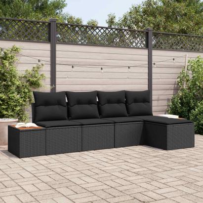 Set de canapele pentru grădină cu pernă 6 pcs Negru Poliratan GartenMobel Dekor