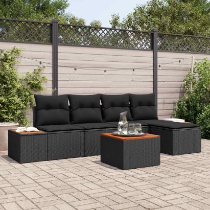 Set de canapele pentru grădină cu pernă 6 pcs Negru Poliratan GartenMobel Dekor