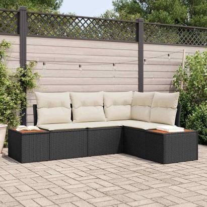 Set de canapele pentru grădină 4 pcs Negru și Crem Poliratan GartenMobel Dekor