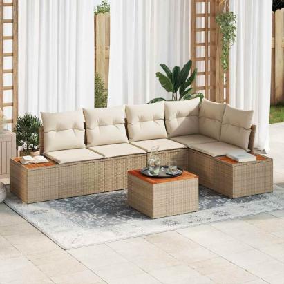 Set de canapele pentru grădină 6 pcs bej și crem Rattan poli GartenMobel Dekor