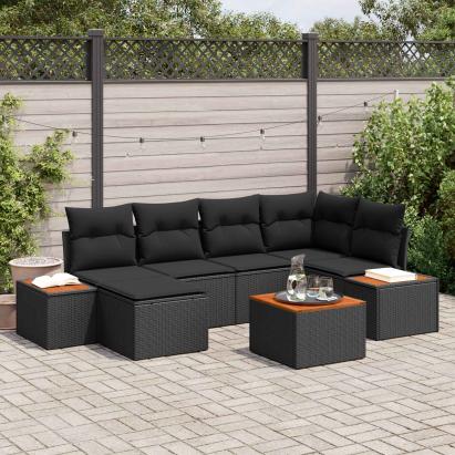 Set de canapele pentru grădină cu pernă 7 pcs Negru Poliratan GartenMobel Dekor