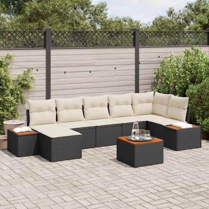 Set de canapele pentru grădină 8 pcs Negru și Crem Poliratan GartenMobel Dekor