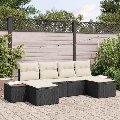 Set de canapele pentru grădină 6 pcs Negru și Crem Poli Rattan GartenMobel Dekor