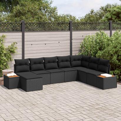 Set de canapele pentru grădină cu pernă 9 pcs Negru Poliratan GartenMobel Dekor