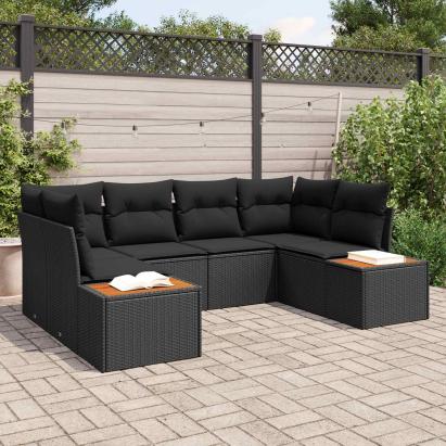 Set de canapele pentru grădină cu pernă 6 pcs Negru Poliratan GartenMobel Dekor