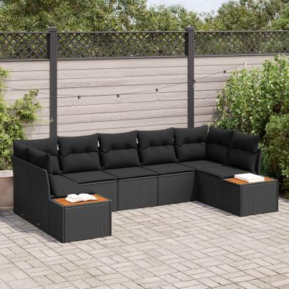 Set de canapele pentru grădină cu pernă 7 pcs Negru Poliratan GartenMobel Dekor