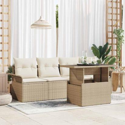 Set de canapele pentru grădină cu pernă 5 pcs Bej Poli Rattan GartenMobel Dekor