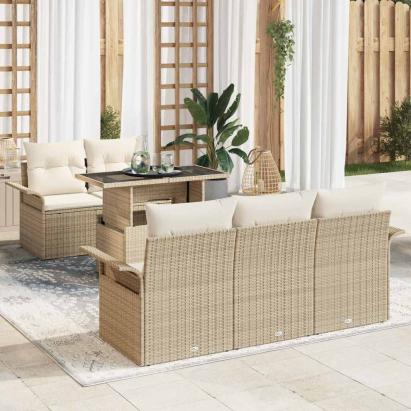 Set de canapele pentru grădină cu pernă 6 pcs Bej Poli Rattan GartenMobel Dekor