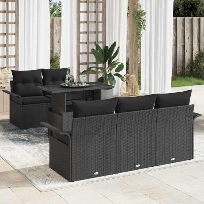Set de canapele pentru grădină cu pernă 6 pcs Negru Poli Rattan GartenMobel Dekor