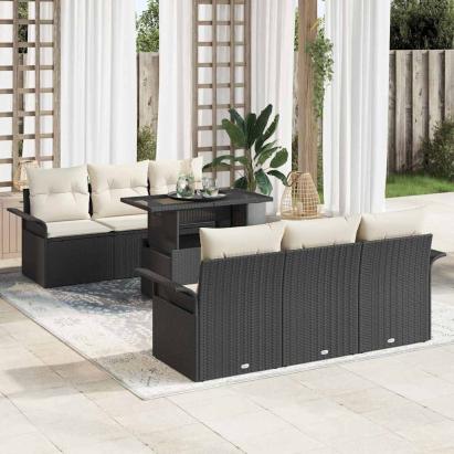 Set de canapele pentru grădină cu pernă 7 pcs Negru Rattan poli GartenMobel Dekor
