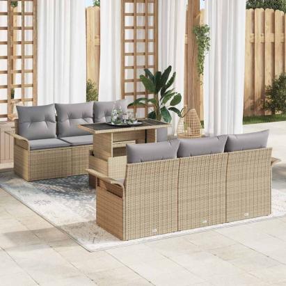 Set de canapele pentru grădină cu pernă 7 pcs Bej Poli Rattan GartenMobel Dekor
