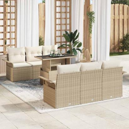 Set de canapele pentru grădină cu pernă 7 pcs Bej Rattan poli GartenMobel Dekor