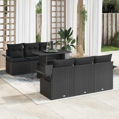 Set de canapele pentru grădină cu pernă 7 pcs Negru Poli Rattan GartenMobel Dekor