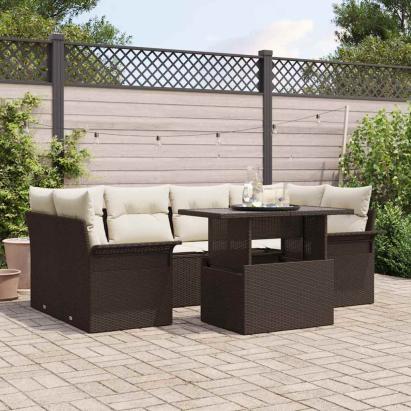 Set de canapele pentru grădină cu pernă 7 pcs Maro Rattan poli GartenMobel Dekor
