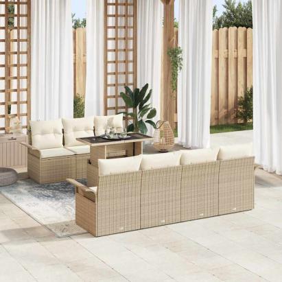 Set de canapele pentru grădină cu pernă 8 pcs Bej Poli Rattan GartenMobel Dekor