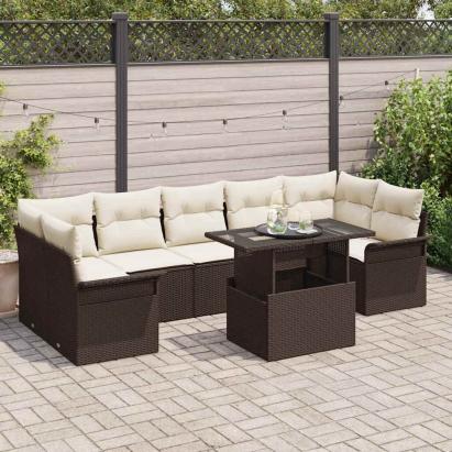 Set de canapele pentru grădină cu pernă 8 pcs Maro Rattan poli GartenMobel Dekor